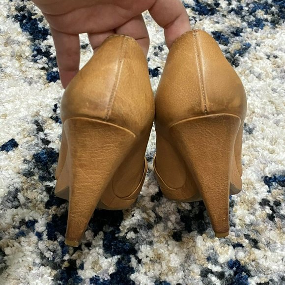 MIU MIU Womens Gorgeous Brown Tan Leather Bow Platform Peeptoe Pumps Heels 38.5 - Picture 4 of 12